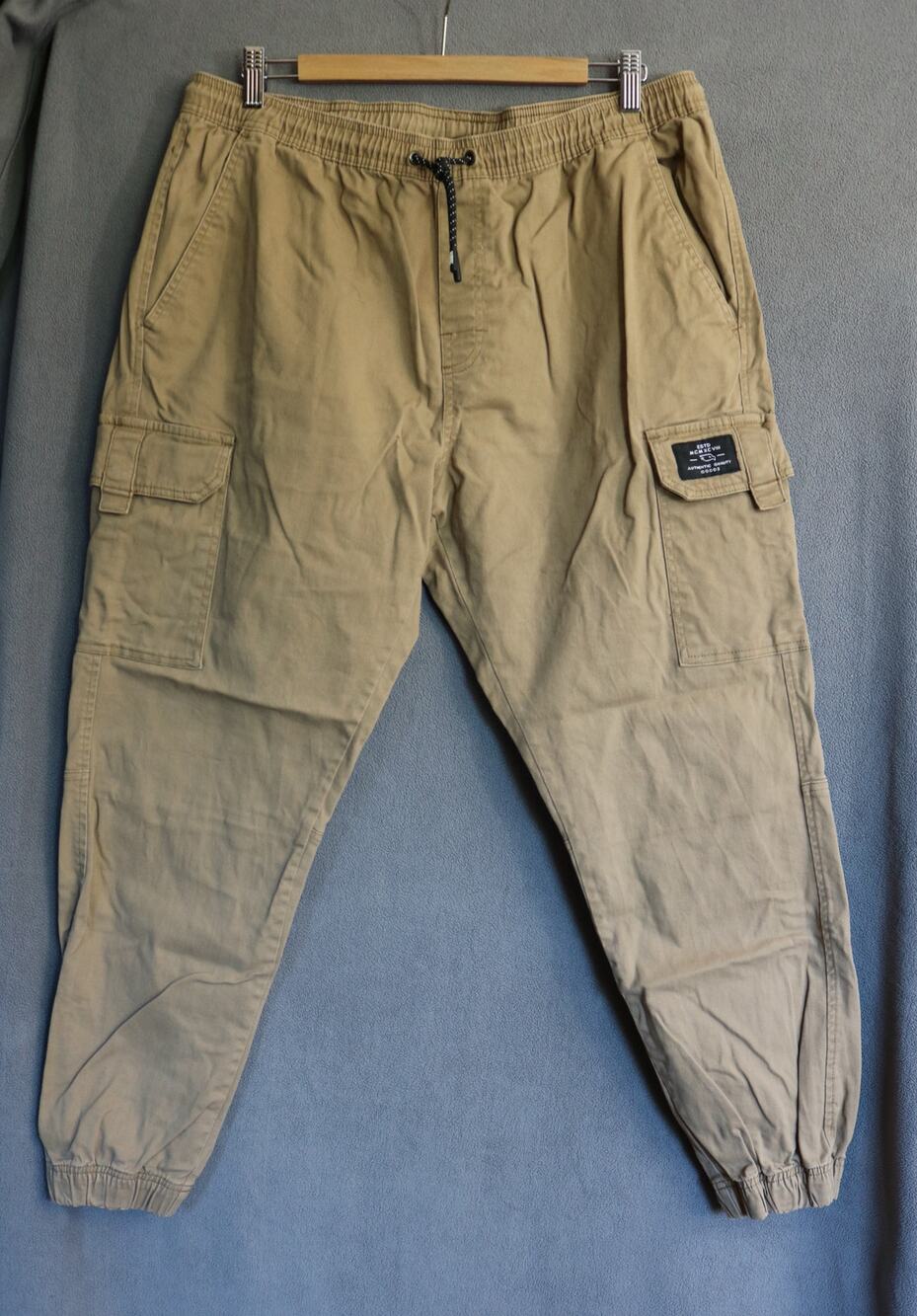 TONY HAWK Mens XL Cargo Jogger Pants Tan Brown Elastic Waist Cuffed Drawstring